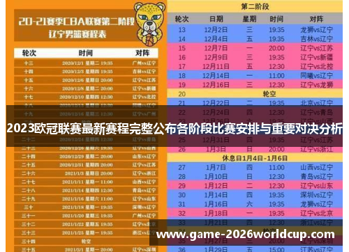 2023欧冠联赛最新赛程完整公布各阶段比赛安排与重要对决分析